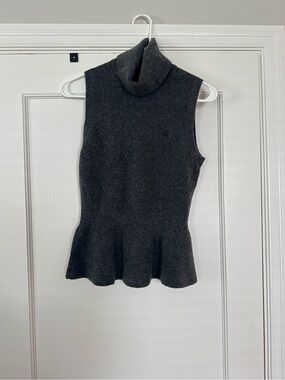White House Black Market Sleeveless Turtleneck Peplum Sweater - Dark Gray
